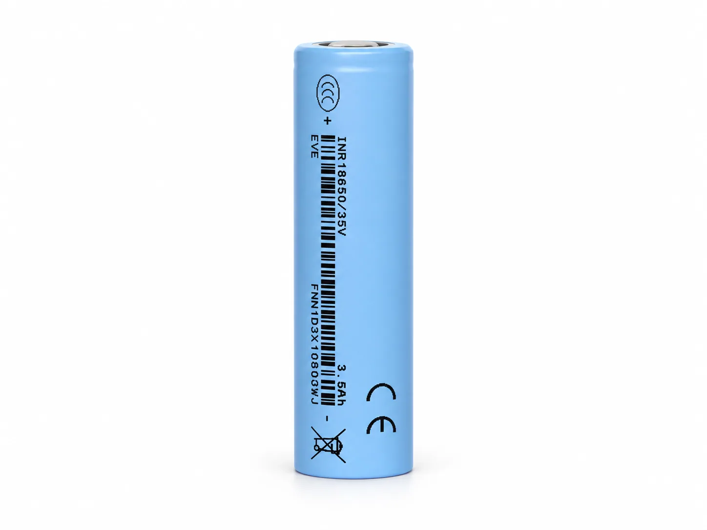 EVE 18650 35V 3.65V 3500mAh Cylindrical Battery Cell — product image cleaned from the supplied photograph