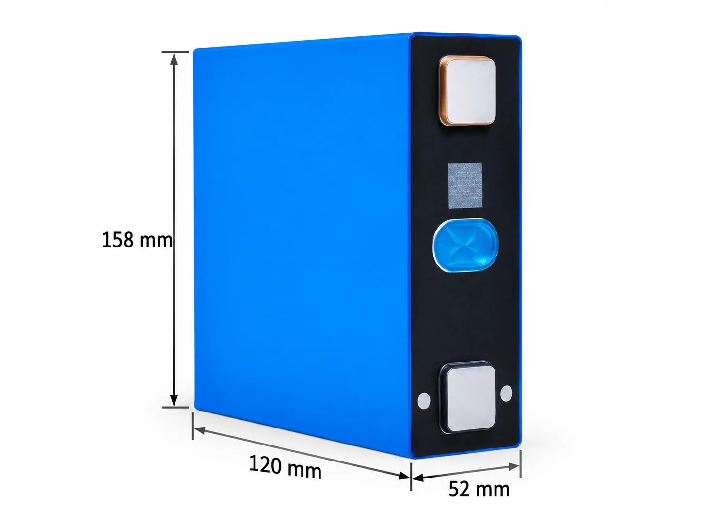 Gotion 3.2V 104Ah prismatic battery cell; 120 × 52 × 158 mm individual cell dimensions