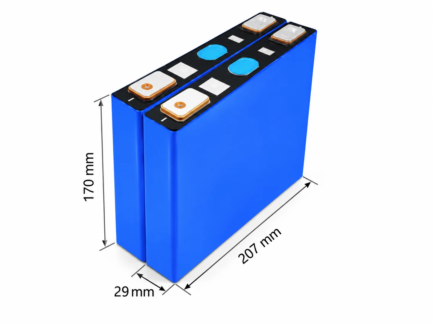 Gotion 3.2V 119Ah prismatic battery cell; 170 × 207 × 29 mm individual cell dimensions