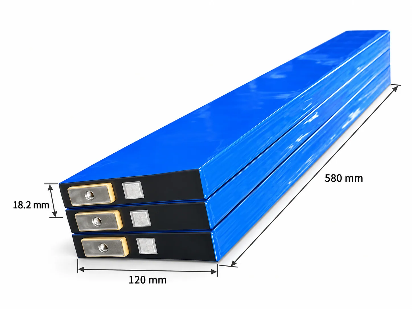 Gotion 3.2V 164.5Ah prismatic battery cell; 580 × 120 × 18.2 mm individual cell dimensions