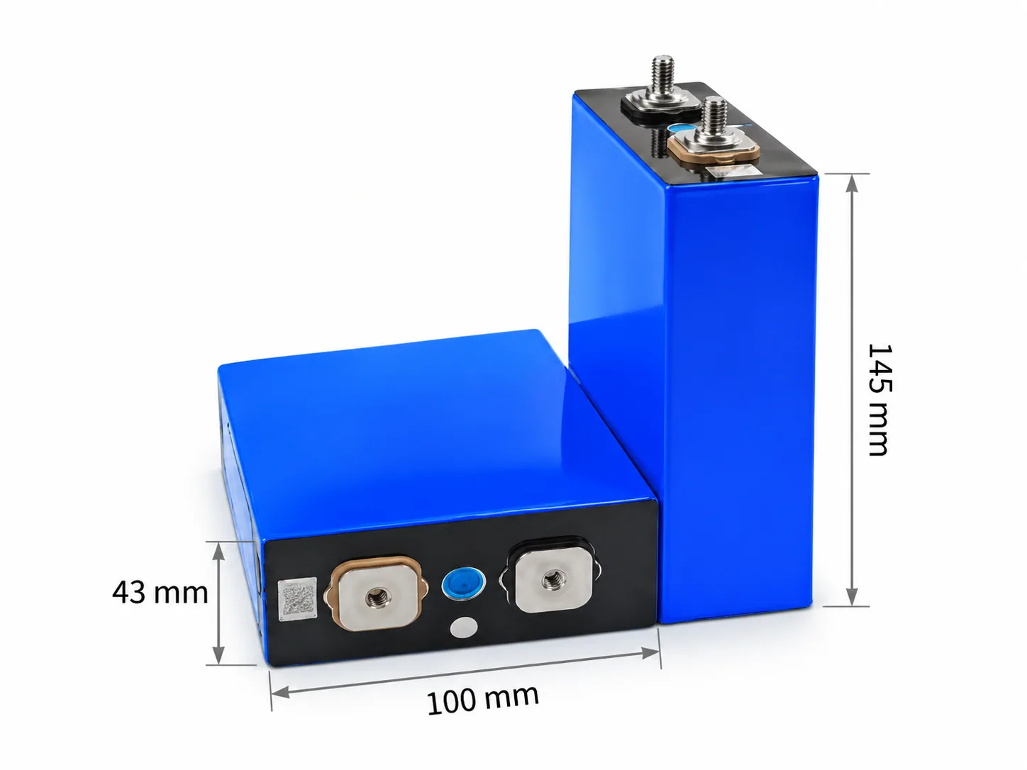 Gotion 3.2V 63Ah prismatic battery cell; 145 × 43 × 100 mm individual cell dimensions