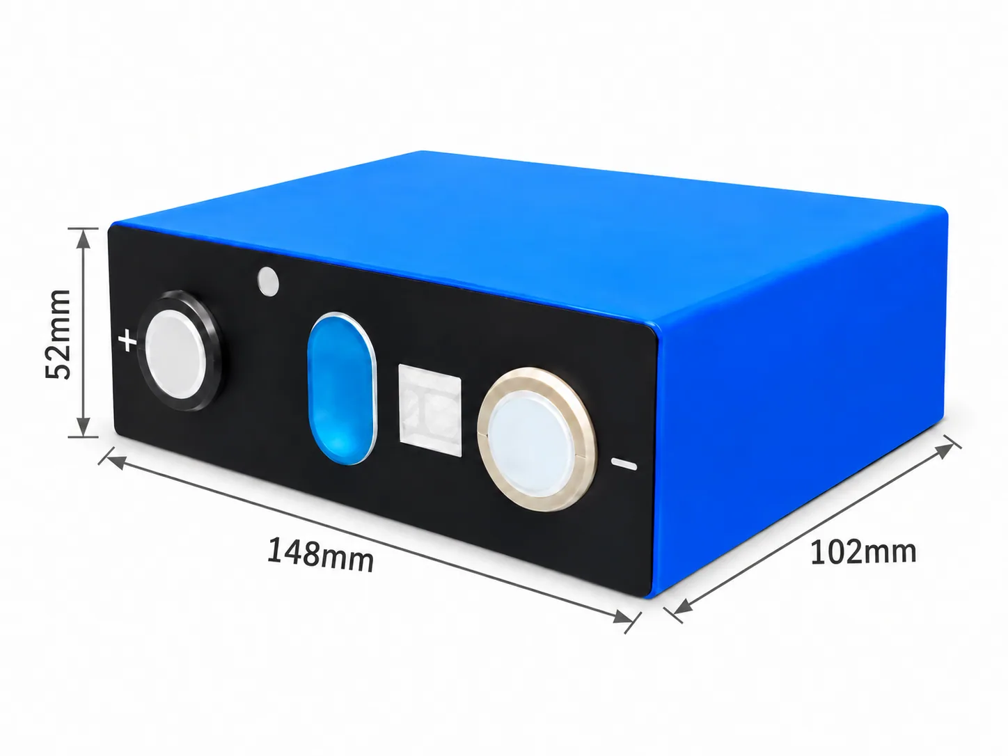 Gotion 3.2V 87Ah prismatic battery cell; 52 × 148 × 102 mm individual cell dimensions