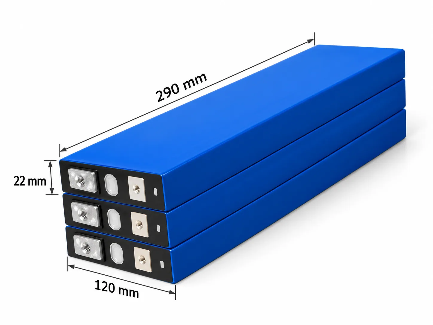 Gotion 3.2V 96Ah prismatic battery cell; 22 × 290 × 120 mm individual cell dimensions